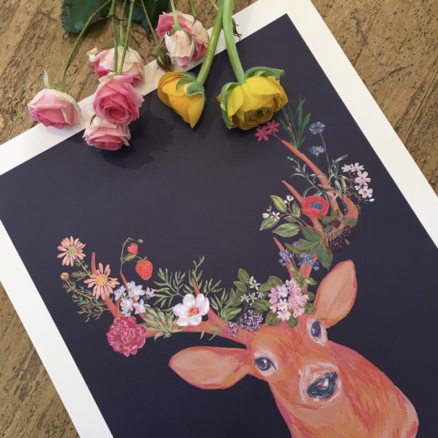 Grand Cerf fleuri-boutique-pompon-Origami-Kei-Lam-illustratice-paris